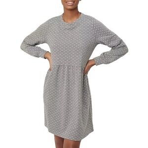 LOFT Dotted Stripe Sweater Dress M Button Swing Preppy Coastal Grandma Casual
